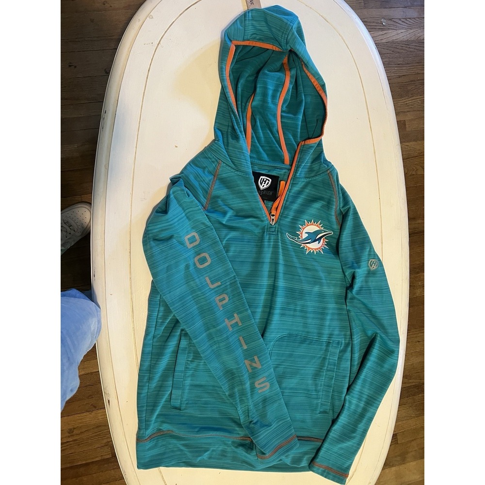 Miami Dolphins Hoodie Womens Small Hands High 1/4 Zip Athletic NFL Pullover Teal